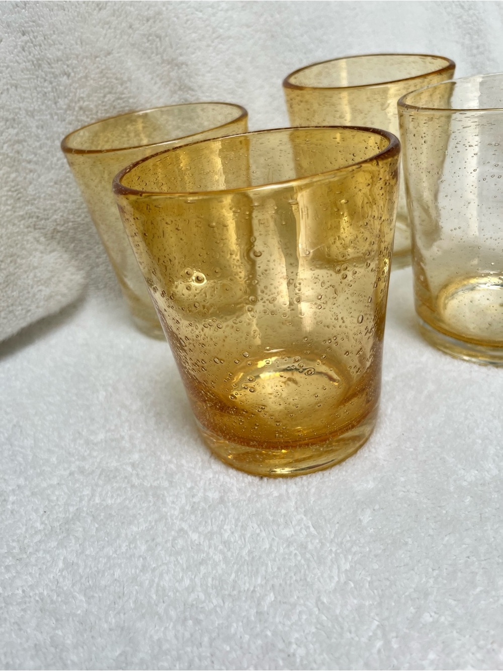 Mexican Amber Bubble Glass Set 4 Hand Blown Height 4 1/2” Holds 12 Ounces EUC